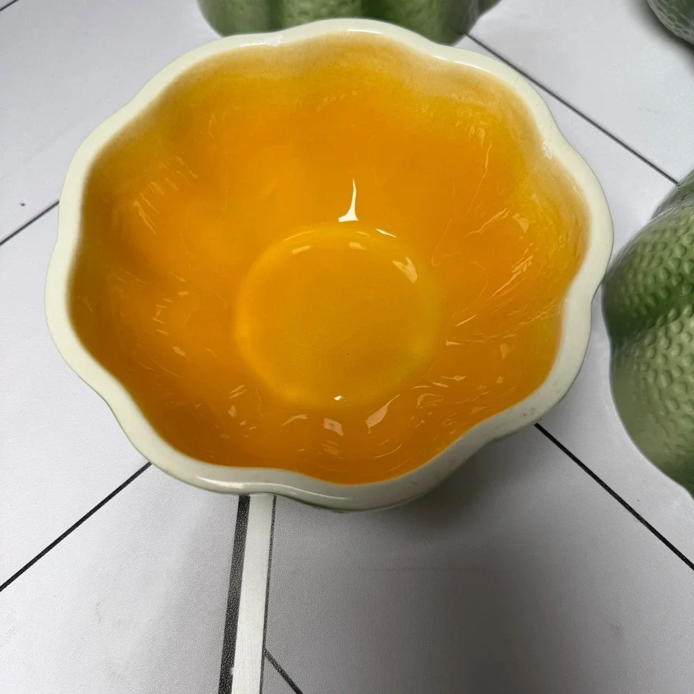 VTG set of 4 Lillian Vernon Melon Bowls Green Orange Fruit Ceramic 6inch dishes